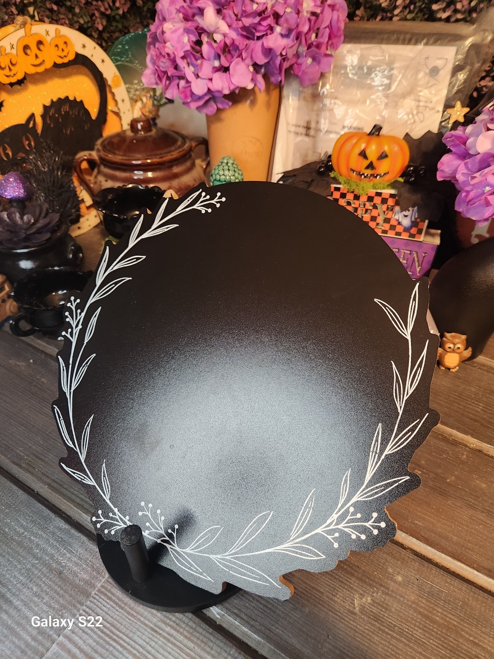 DIY Chalk Board with White Vine Design